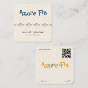 Azure Fin Elegant Fish Restaurant Logo Square Business Card