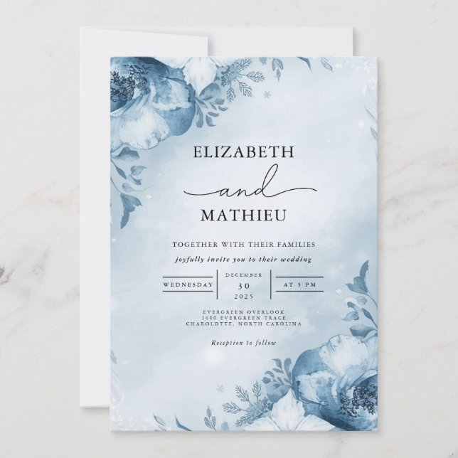 Azure Frost Bloom Wedding Invitation (Front)