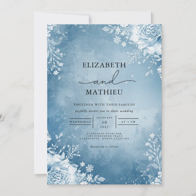 Azure Frost Flourish Wedding Invitation (Front)