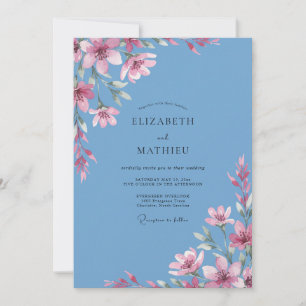 Azure Fuchsia Branch Eucalyptus Wedding Invitation