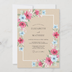 Azure Fuchsia Peony Wedding Invitation