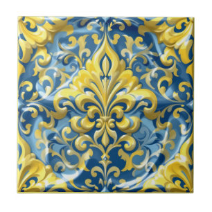 Azure Gold Damask Tile