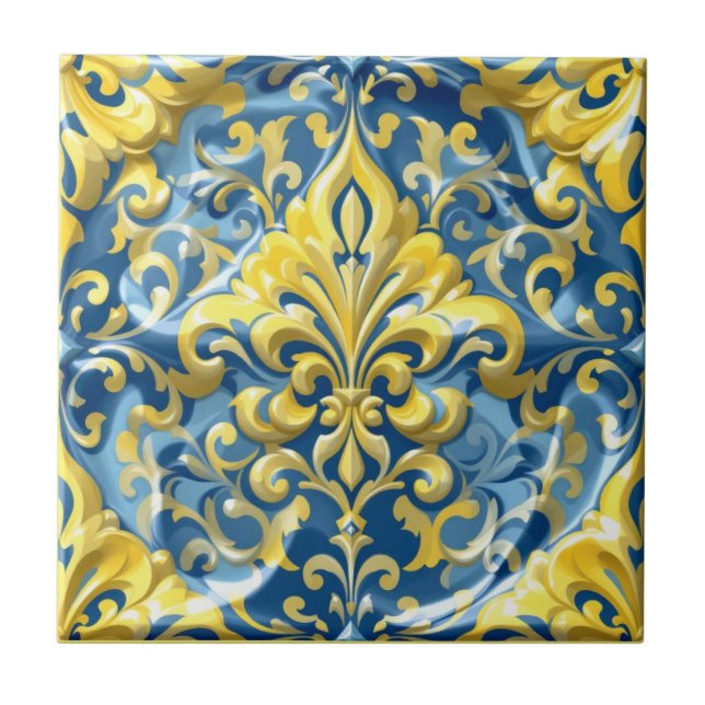 Azure Gold Damask Tile (Front)