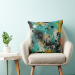 Azure Ink Abstract Throw Pillow<br><div class="desc">Make a bold statement with the "Azure Ink" abstract throw pillow. This captivating design features a vibrant teal backdrop layered with dramatic charcoal ink splatters and delicate botanical line-work. Pops of mustard yellow and crisp white add a dynamic energy to the organic composition. Perfect for modern and eclectic spaces, this...</div>