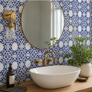 Azure Lattice Blue Geometric Floral Mediterranean Tile