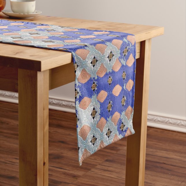 Azure Lattice Mosaic Geometric Pattern 1297 Medium Table Runner (In Situ)