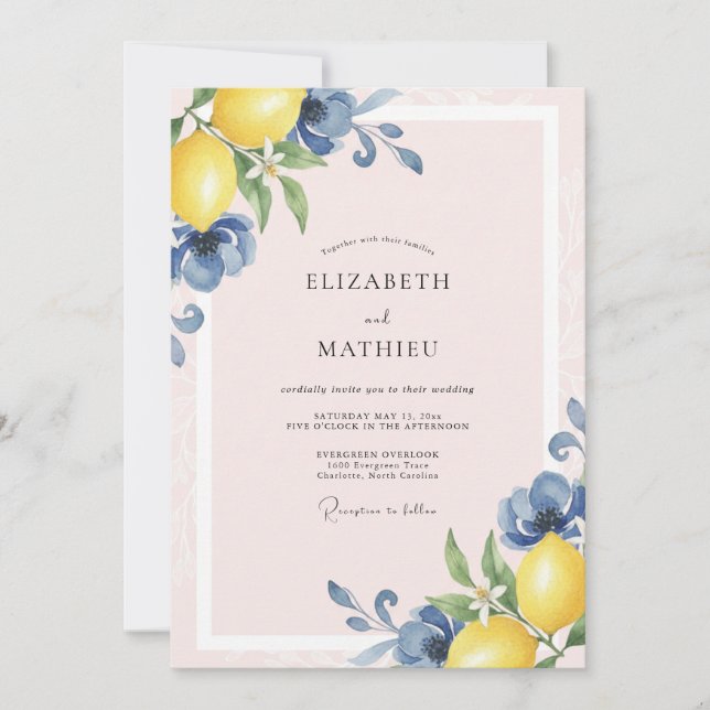 Azure Lemon Fruit Eucalyptus Wedding Invitation (Front)