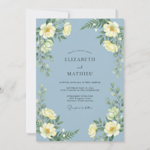Azure Lemon Peony Wedding Invitation
