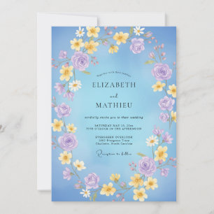Azure Lilac Ranunculus Eucalyptus Wedding Invitation
