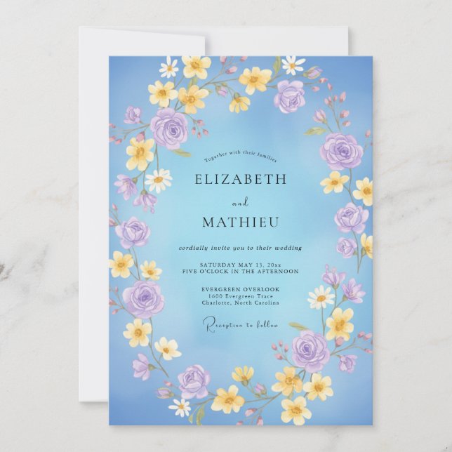 Azure Lilac Ranunculus Eucalyptus Wedding Invitation (Front)