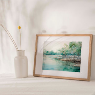 Azure Mangrove Majesty: Watercolor Blue-Green Poster