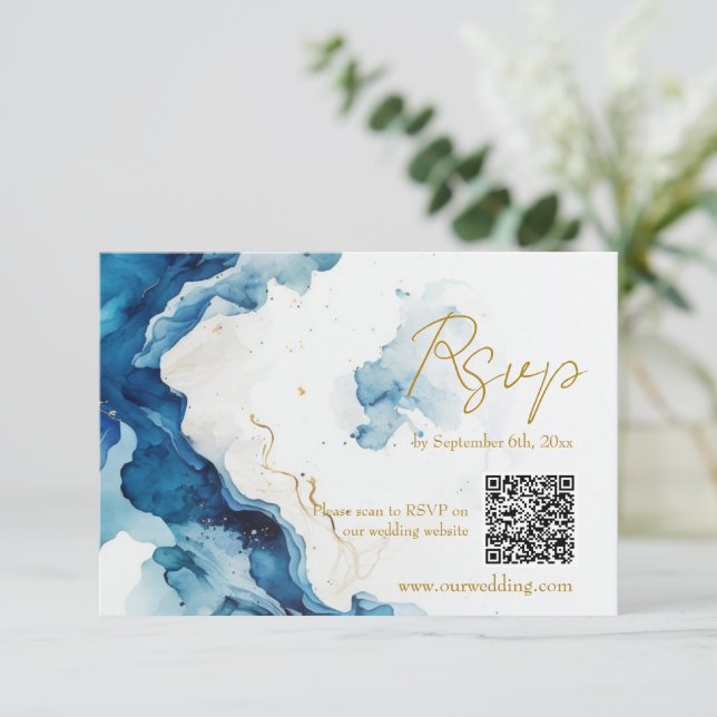 AZURE Marble Dreams Gala QR Code RSVP Card (Standing Front)