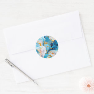 Azure Marble with Golden Splashes Classic Round Sticker