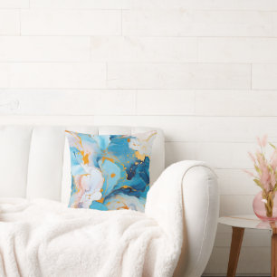 Azure Marble with Golden Splashes Cushion