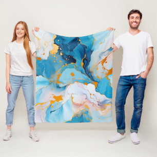 Azure Marble with Golden Splashes Fleece Blanket