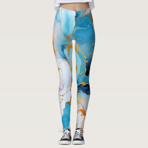 Azure Marble with Golden Splashes Leggings
