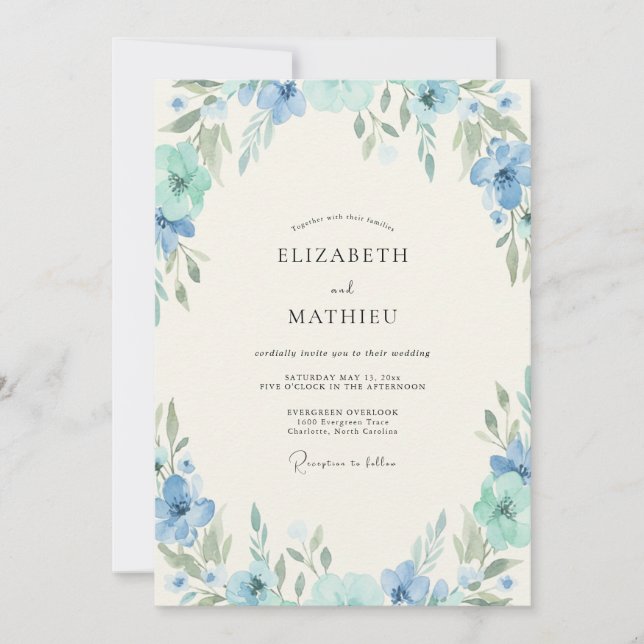 Azure Mint Foliage Eucalyptus Wedding Invitation (Front)