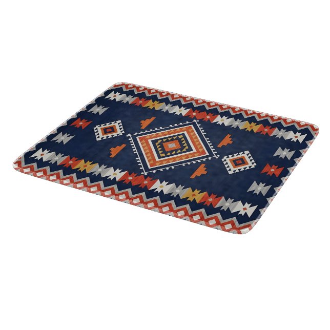 Azure Navy and Terracotta Geometric Tribal Cutting Board (Corner)