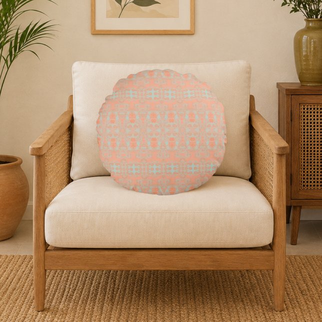 Azure Oasis Moroccan Geometric Round Cushion (Creator Uploaded)