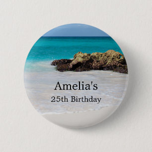 Azure Ocean Sandy Beach Photo Birthday 6 Cm Round Badge