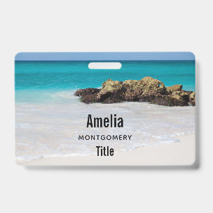 Azure Ocean Sandy Beach Photo ID Badge