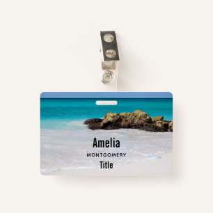 Azure Ocean Sandy Beach Photo ID Badge