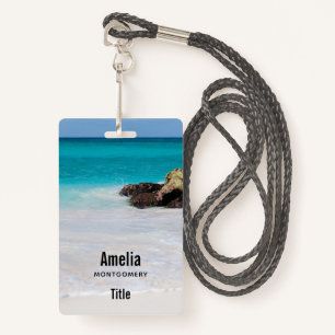 Azure Ocean Sandy Beach Photo ID Badge