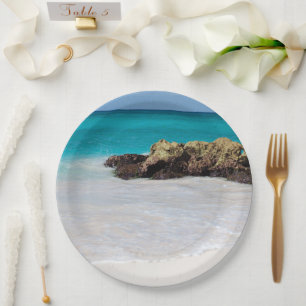 Azure Ocean Sandy Beach Photo Paper Plate