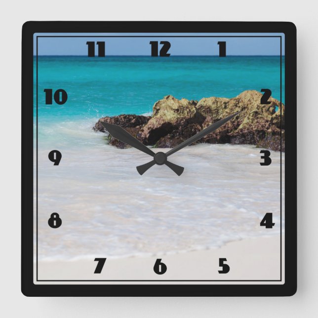 Azure Ocean Sandy Beach Photo Square Wall Clock (Front)