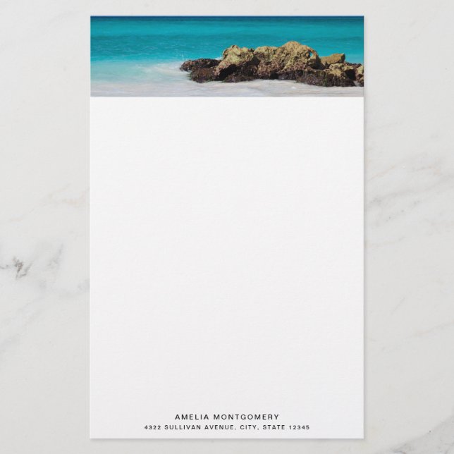 Azure Ocean Sandy Beach Photo Stationery (Front)