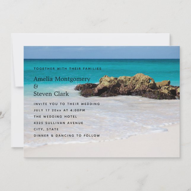 Azure Ocean Sandy Beach Photo Wedding Invitation (Front)