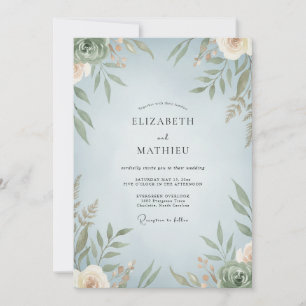 Azure Olive Leafy Wedding Invitation