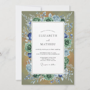 Azure Olive Succulent Eucalyptus Wedding Invitation