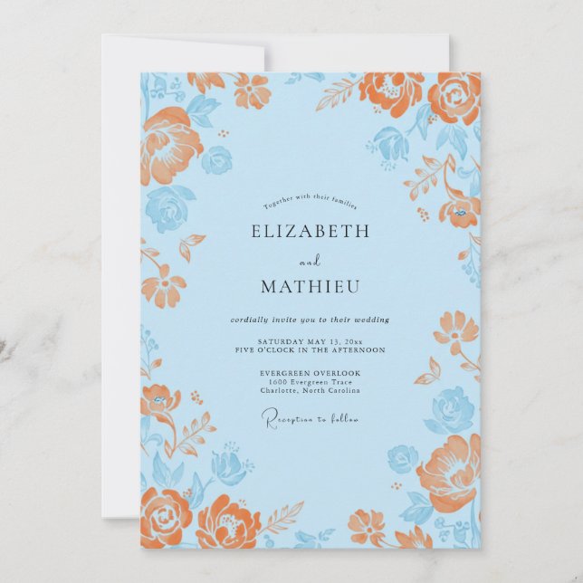 Azure Orange Petal Wedding Invitation (Front)