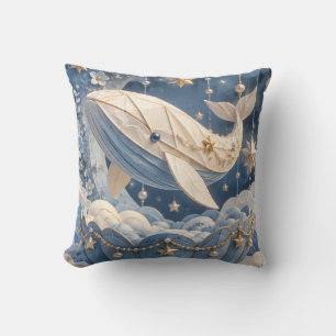 Azure Origami Whale Celestial Nursery Cushion