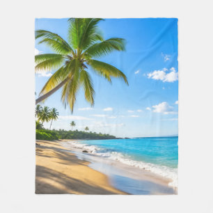 Azure Palm Retreat Fleece Blanket