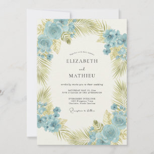 Azure Palm Wreath Wedding Invitation