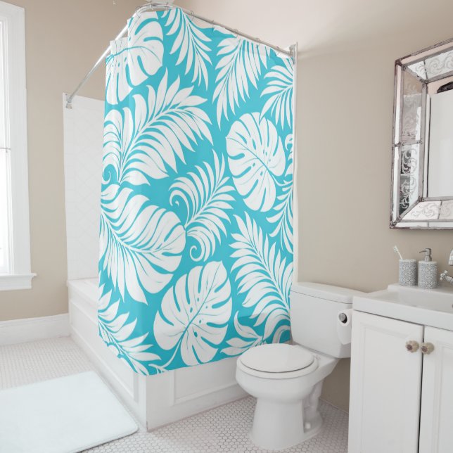 Azure Palms Shower Curtain (In Situ)
