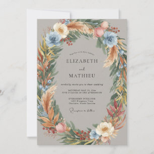 Azure Pampas Wreath Wedding Invitation