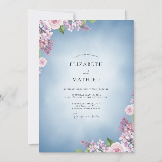 Azure Pastel Bouquet Eucalyptus Wedding Invitation (Front)