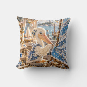Azure Pelican Lace Sail Coastal Workshop Cushion