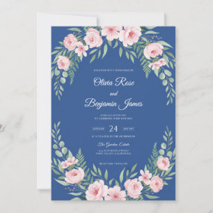 Azure Petal Pink Wreath Wedding Invitation