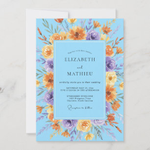 Azure Radiant Wildflower Wedding Invitation