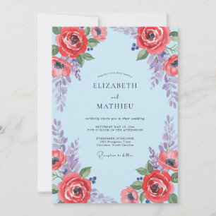 Azure Red Wildflower Wedding Invitation