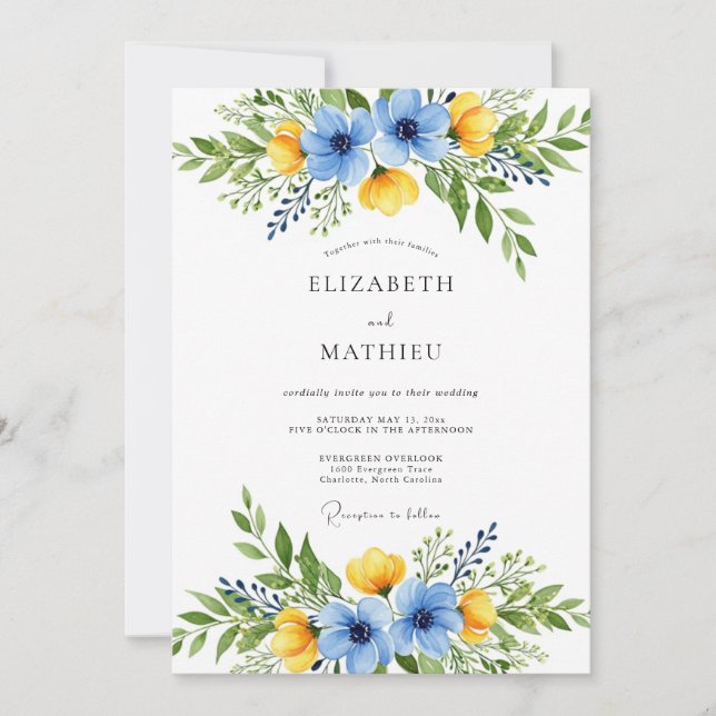 Azure Resplendent Botanical Wedding Invitation (Front)
