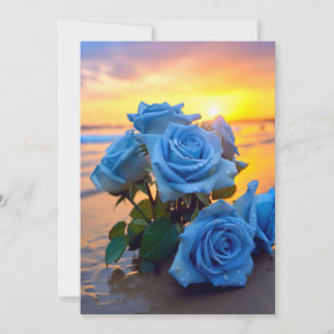 Azure Romance: Seaside Sunset Roses Wedding Invita Invitation