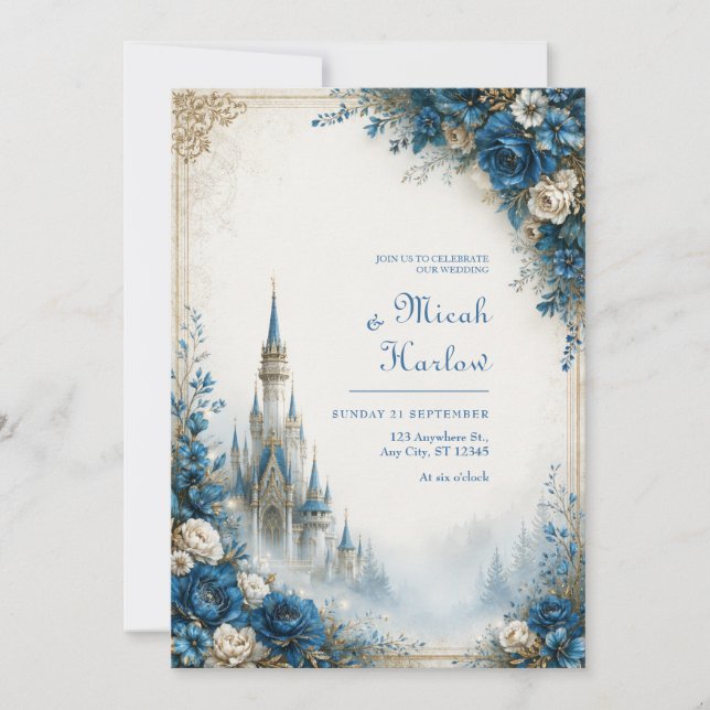 Azure Rose Mist Castle Wedding Invitation (Front)