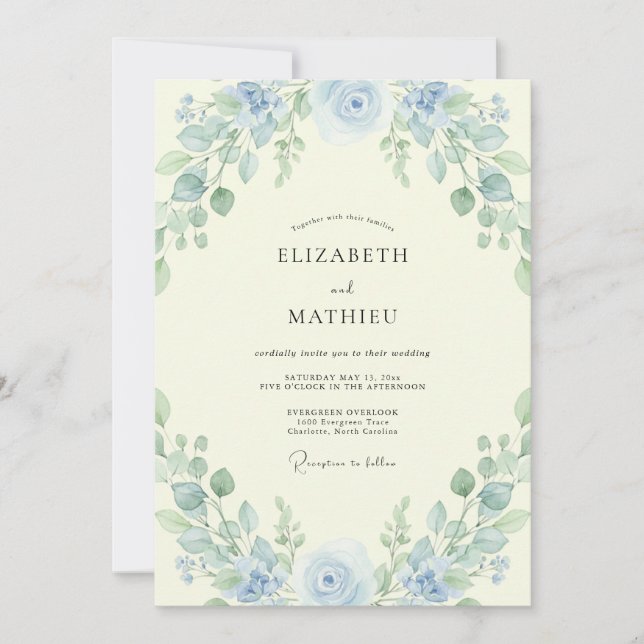 Azure Sage Leafy Wedding Invitation (Front)