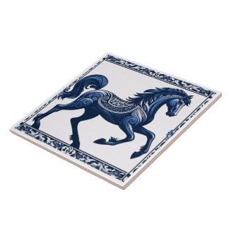 Azure Sapphire Steed: Floral Design Tile