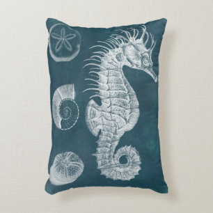 Azure Seahorse Study I Decorative Cushion